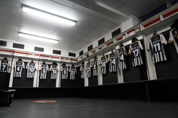 The Spennymoor Town changing room.