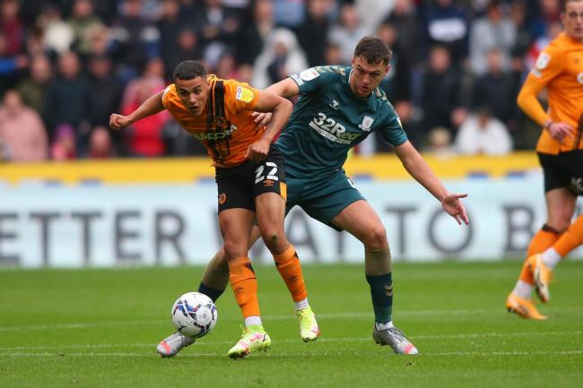 Dael Fry competing for the ball in Boro's defeat to Hull City.