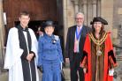 Rev James Harvey, the priest in charge of St Cuthbert's and Holy Trinity in Darlington, Sue Snowdon, the Lord Lieutenant of Durham, mayor Cyndi Hughes and her consort, Stephen Hughes. Picture: Hugh Mortimer