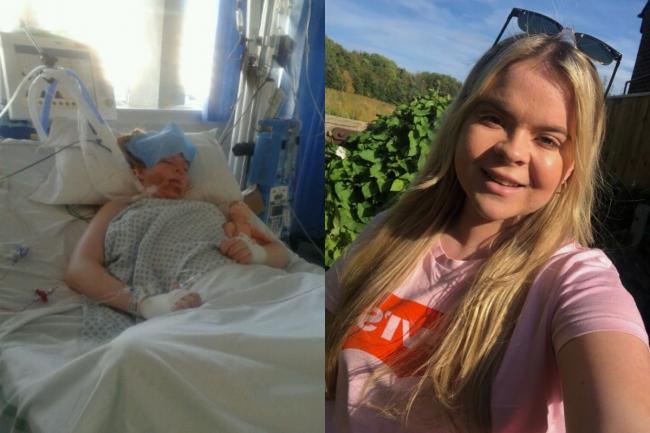 Bethany Cashmore when she was in a coma and now