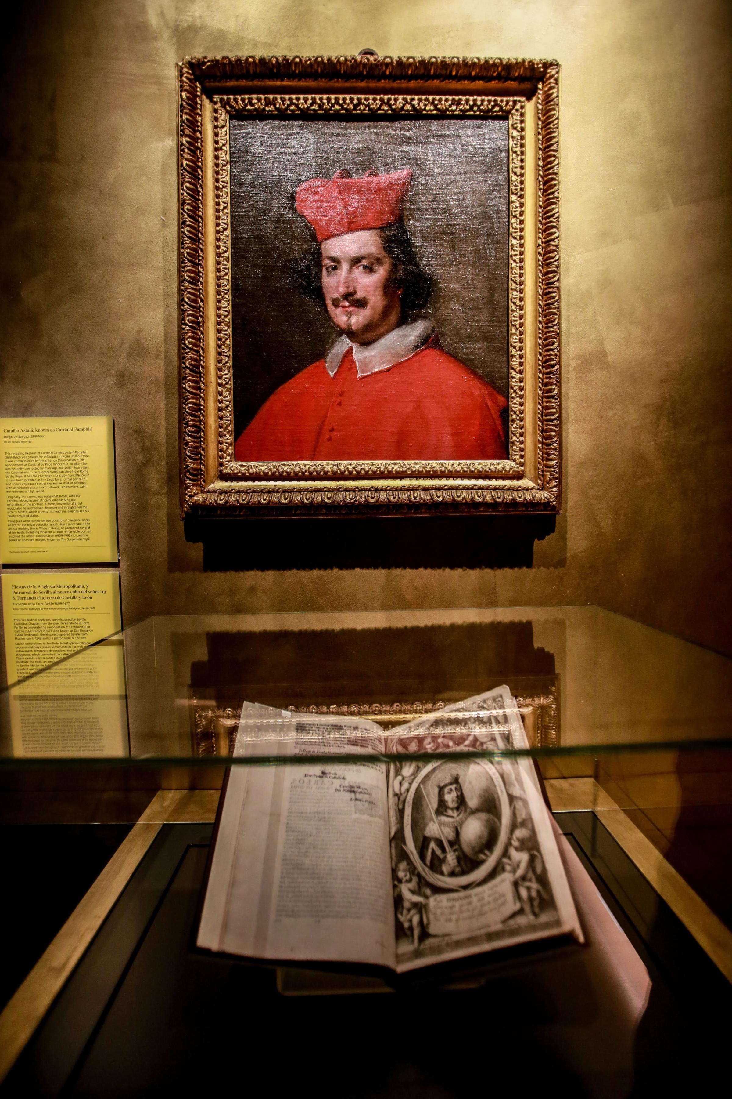 A portrait study of Camillo Astalli known as Cardinal Pamphili by Diego Velázquez, and Jonathan Ruffer, below, discussing La Perra de Graus, right 