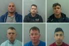 Teesside members of multi-million pound drugs gang jailed as part of Operation Mint. Pictured: top row: left to right, Richard Omar; Christopher Martin; Ryan Stirling; bottom row, left to right: Nathan Moncur; Paul Havert; and Phillip Oram.