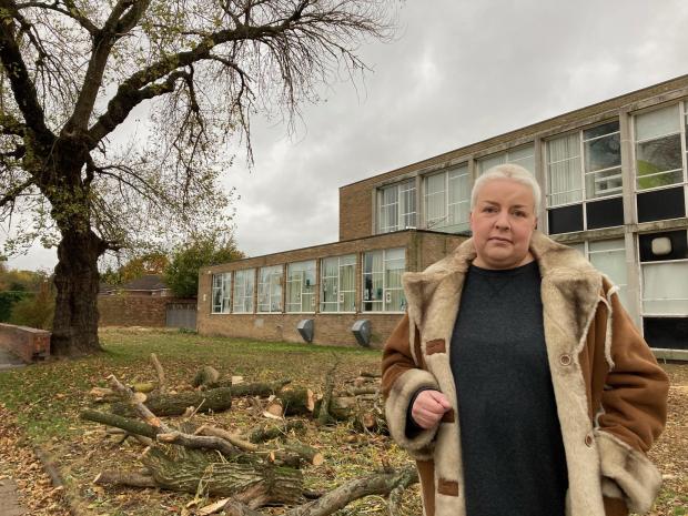 The Northern Echo: Diane McLernon has been protesting against the felling of the trees at the former Northern School of Art campus in Linthorpe. To note - I took the photograph from the pavement but the protesters are stood on private land Credit: LDRS Permission f