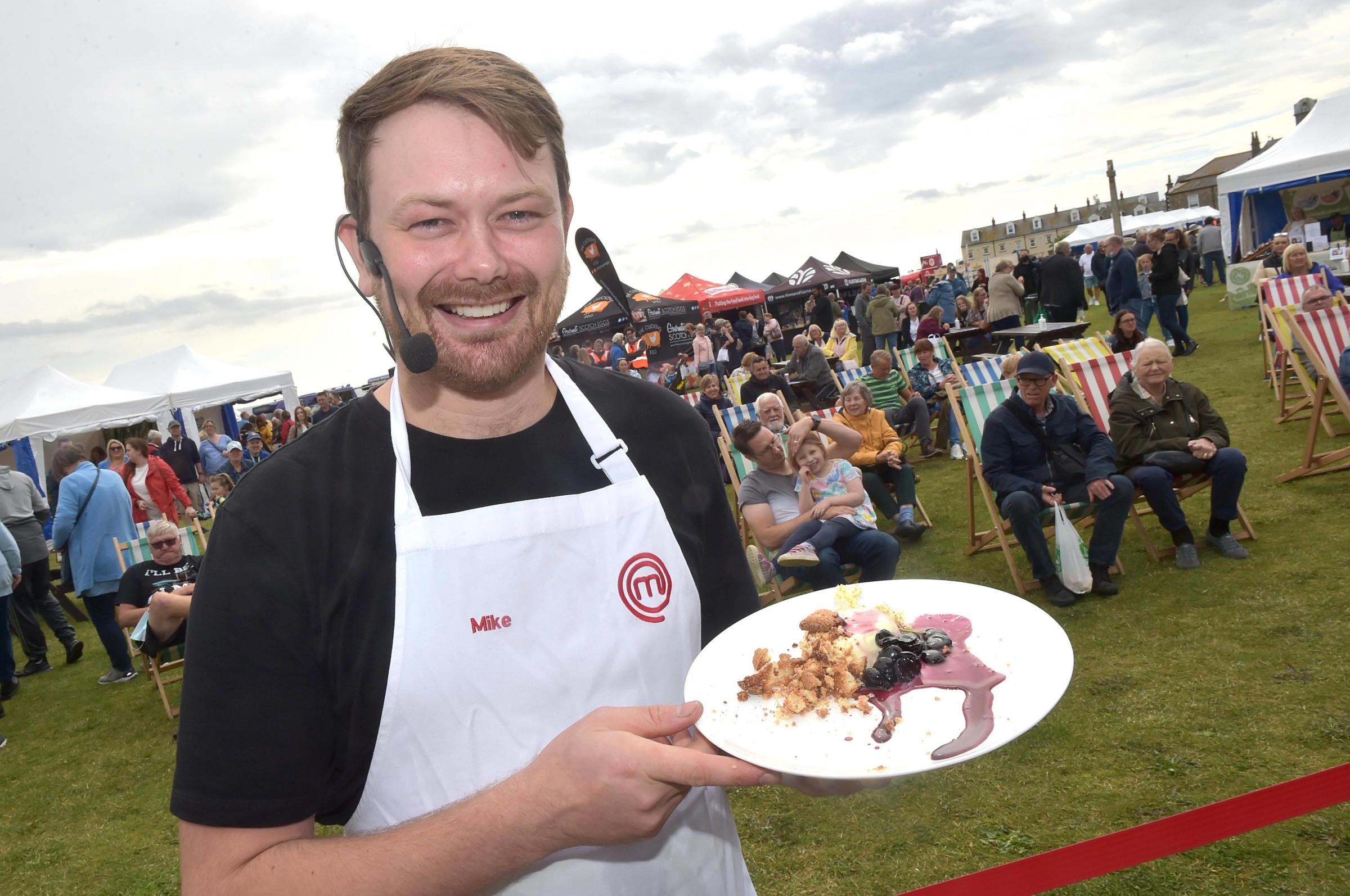 Seaham Food Festival. Local chef Mike Bartley gives a demo and shows the finished dish. 7/8/21 Pic Doug Moody Photography.