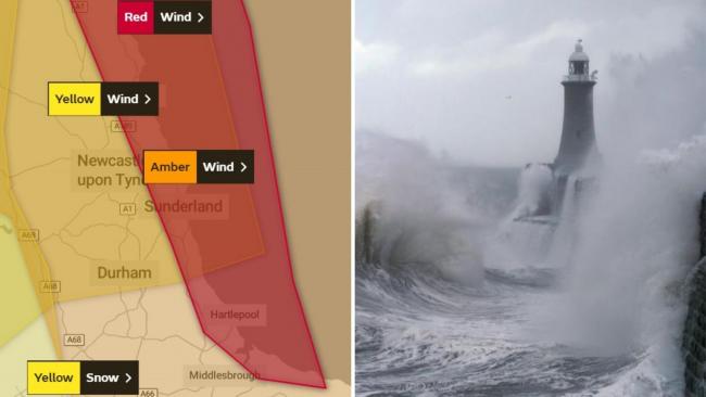 Red 'danger to life' weather warning issued for high winds in North East