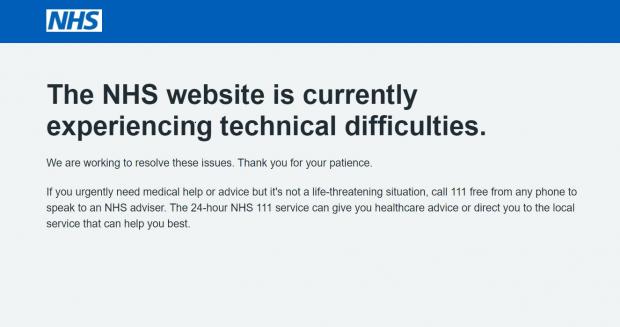 The Northern Echo: NHS booster website was experiencing technical issues (Screengrab) 