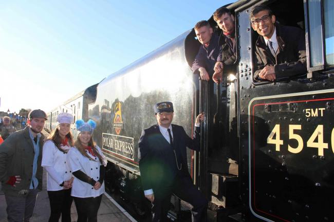 Rishi Sunak on board the Polar Express with staff at the Wensleydale Railway in his Richmond constituency recently