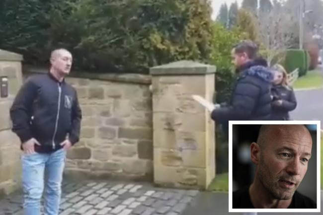 Anti-vaxxers turn up at Alan Shearer's house to issue him with 'legal' papers. Photo: TWITTER.