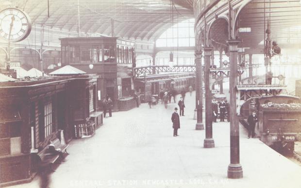 The Northern Echo: The inside of Newcastle Central Station on a postcard sent to Whitby in August 1908. On the left is a large clock, made by Potts of Leeds, a famous firm which was founded by William Potts, who was born in Salt Yard, Darlington. A memorial clock to Mr