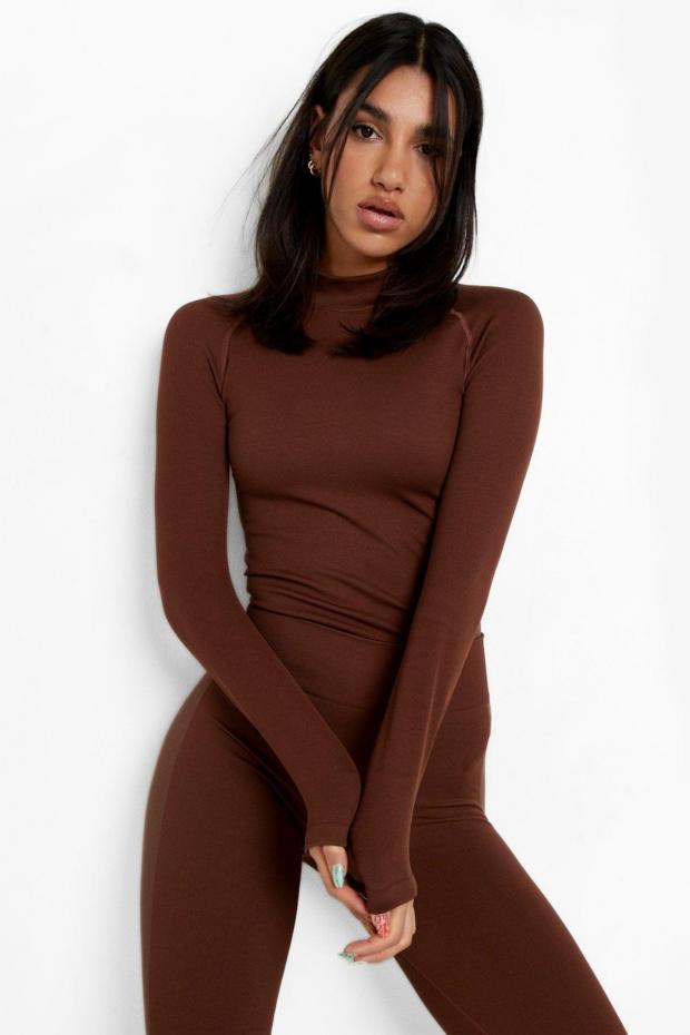 The Northern Echo: Chocolate Funnel Neck Seamfree Sports Top (Boohoo)