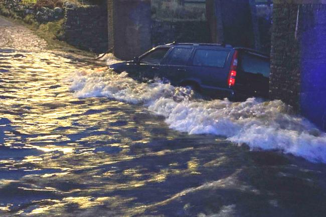 A family car got stuck in the River Wear Ford on Saturday evening. Photo: COUNTY DURHAM AND DARLINGTON FIRE SERVICE.