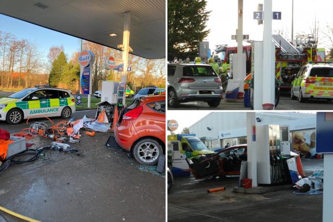 The scene of the petrol station crash on the A691 yesterday (January 11). Pictures: FRANK L and CDDFRS.