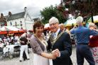 Jim and Margaret Ruck attending a tea dance in Market Square during their time as Mayor and Mayoress of Darlington