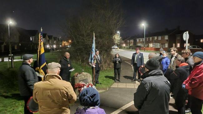 People gather at the memorial to Pilot Officer William McMullen to remember his sacrifice 77 years ago to the moment. Picture: David Thompson