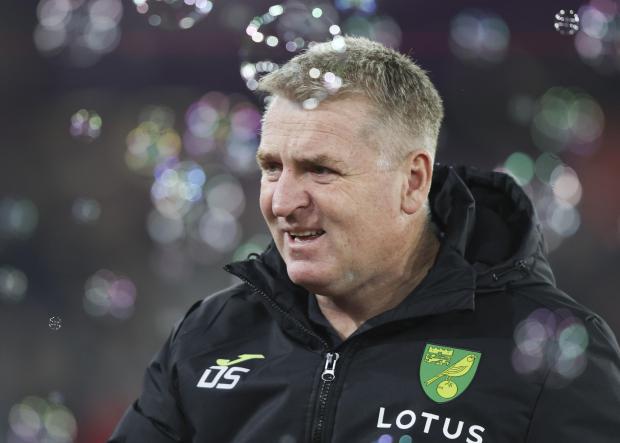 The Northern Echo: Norwich City's head coach Dean Smith looks on before the English Premier League soccer match between West Ham United and Norwich City at the London Stadium in London, England, Wednesday, Jan. 12, 2022. (AP Photo/Ian Walton).