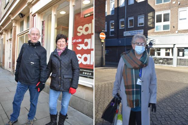 The Northern Echo: Left: Anne and Ken Wilkinson and right: Kate Bolton, give their opinion on Bishop Auckland town centre. Pictures: PATRICK GOULDSBROUGH.