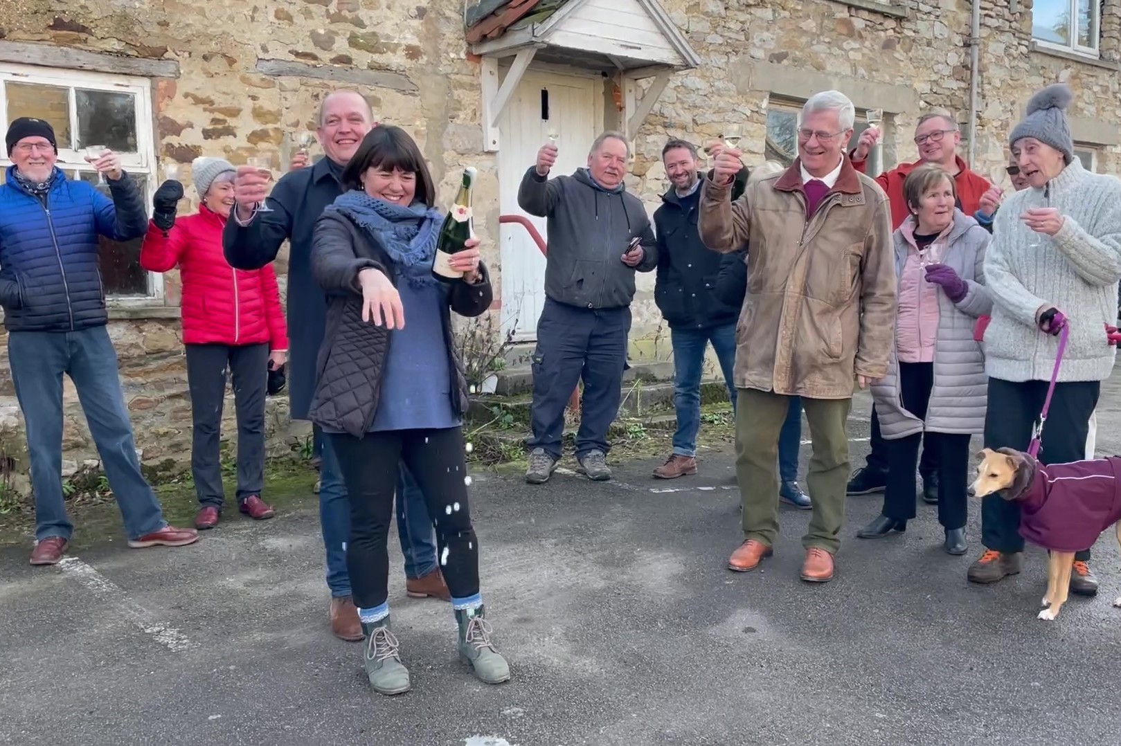 Supporters of the Skeeby community pub scheme celebrate the purchase of The Travellers Rest