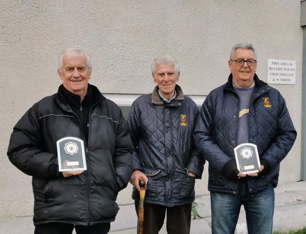 The Northern Echo: Former Willington cricketers and now chief groundsmen: David Dixon, left, and John Coe, right, with their awards together with Bobby Lee in the centre, another former player who is a trusted assistant