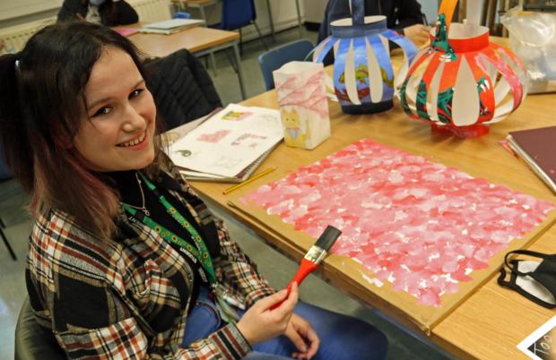 The Northern Echo: Darlington College arts student Hailey Harkness, 17, of Scorton, works on the Darlington Light Festival project