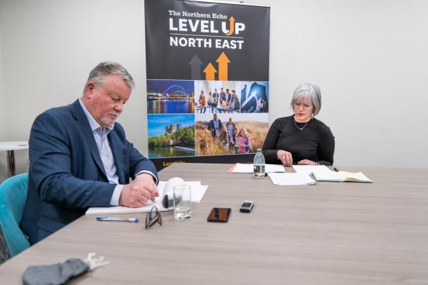 The Northern Echo: Louise Kingham with BUSINESSiQ Editor Mike Hughes at a live Level Up event