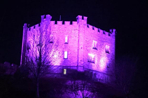 The Northern Echo: Durham Castle was seen lit up in purple last night. Picture: DURHAM CASTLE.