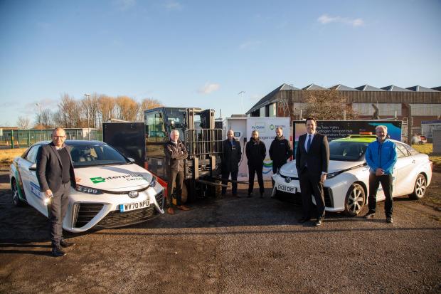 The Northern Echo: Mayor Houchen with representatives of Toyota, Toyota Material Handling, Element2, hyQube, Fuel Cell Systems and Enterprise Car Club