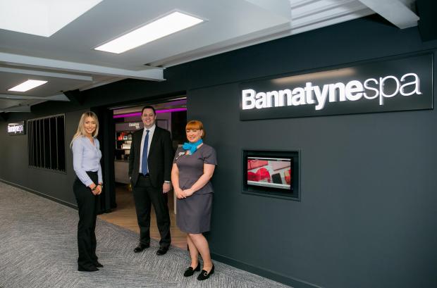 The Northern Echo: Bannatyne Express Spa has opened at Teesside Airport pictured Katie Forster Regional Spa Manager, Tees Valley Mayor Ben Houchen and Cluster Manager Michaela Hope Picture: SARAH CALDECOTT
