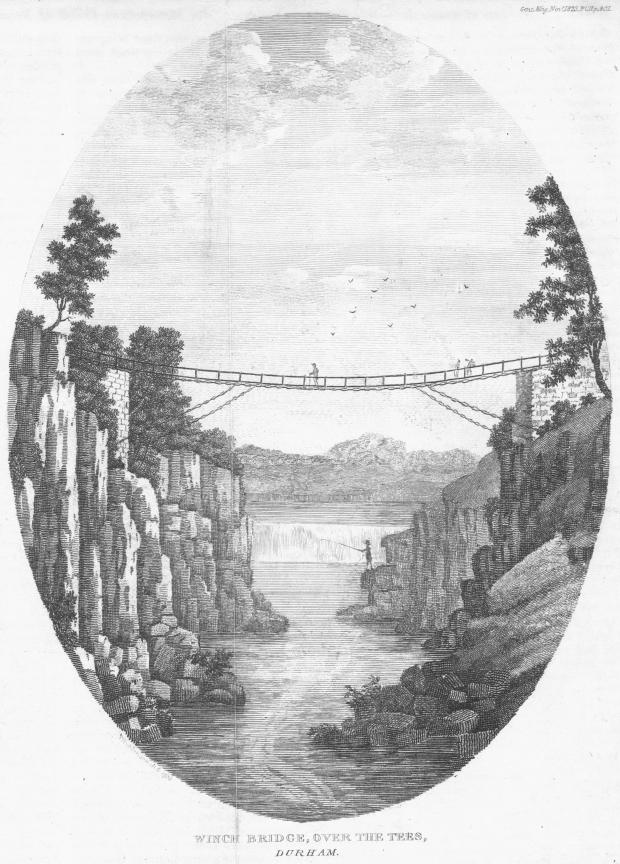 The Northern Echo: A drawing, published in 1823, showing an earlier Wynch Bridge, which collapsed