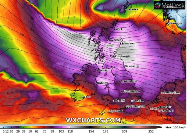 The Northern Echo: The wind gusts over the UK on Thursday morning courtesy of WXCharts
