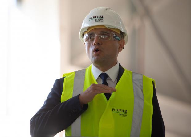 The Northern Echo: Health Secretary Sajid Javid at the Fujifilm Diosynth Biotechnologies site in Billingham. Picture: HM Government