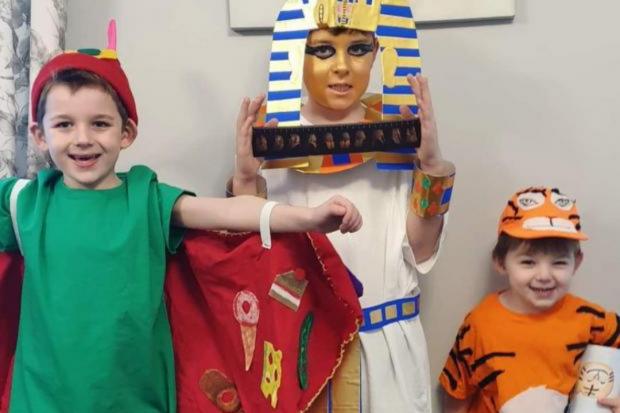 The Northern Echo: Toby dressed as the hungry caterpillar, Charlie came as Tutankhamun and Louie is the Tiger That Came To Tea. Photo via Northern Echo/St John's School Darlington.