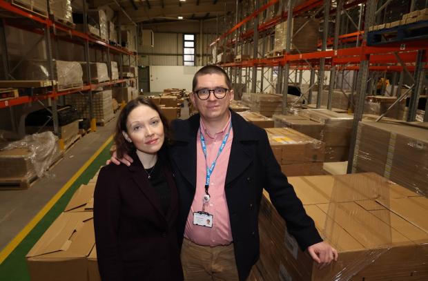 The Northern Echo: Pictured in a warehouse in the northeast, Medical Aid Ukraine founder Karolis Rozanas, 37, a Lithuanian doctor who works at Queen Elizabeth Hospital in Gateshead, pictured with his wife Rugile Rozane (32) , who is currently training to be a psychiatrist at North Tyneside General Hospital of Northumbria Healthcare 