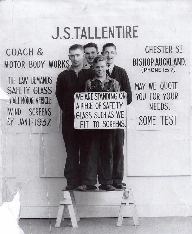 The Northern Echo: An advert for Tallentire’s strengthened windscreen glass was shown at the Hippodrome in Railway Street, Bishop Auckland, in the late Thirties. From left, Jim Sanders, Reg Tallentire, Tommy French and Harry Burn