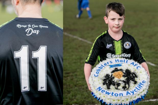 The Northern Echo: A flower wreath was laid in the centre circle by Riley Preston before kick-off. Picture: SARAH CALDECOTT.