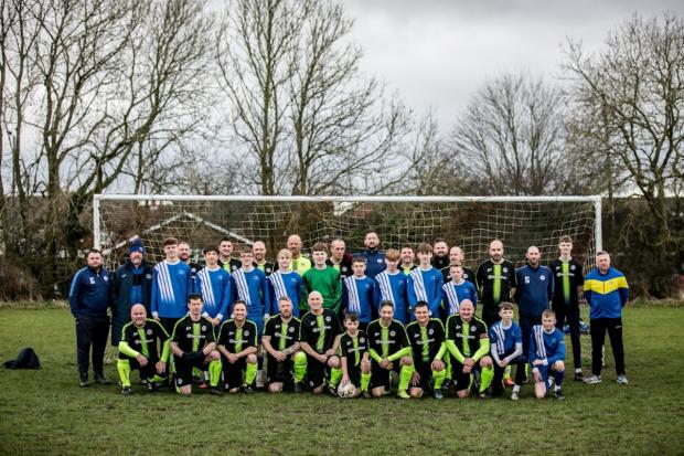 The Northern Echo: The Cobblers Hall squad with Newton Aycliffe U15s. Picture: SARAH CALDECOTT.