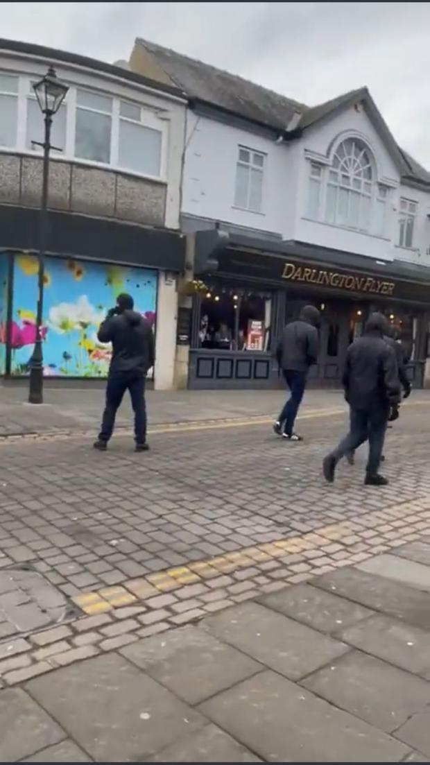 The Northern Echo: Fighting erupted in Darlington town centre between rival football fans. Picture: Twitter.