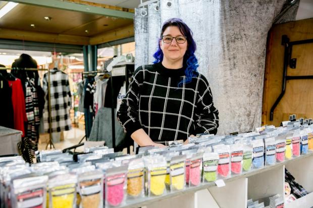 The Northern Echo: Kirst Wilbor, who opened Hexy's Clothing in the market in October 2021. Picture: SARAH CALDECOTT.