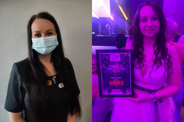 The Northern Echo: Left: Kinga at the Consett-based care home. Right: The care home manager picking up the national award. Picture: NC-ONE.