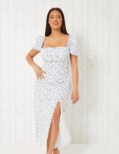 The Northern Echo: Blue Floral Print Square Neck Short Puff Sleeve Midi Dress. Credit: I Saw It First