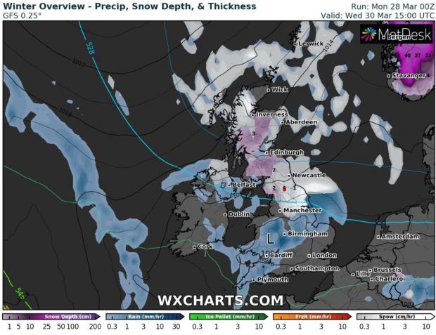 The Northern Echo: The snow in the region according to WXChart on Wednesday