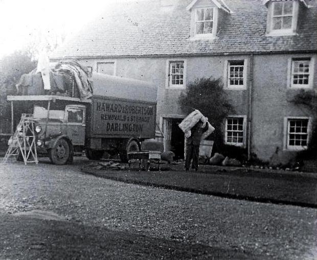 The Northern Echo: Haward & Robinson, Darlington's famous removal company, unloading the Peases' possessions at Taynish in October 1935 as they moved from Gainford to Scotland