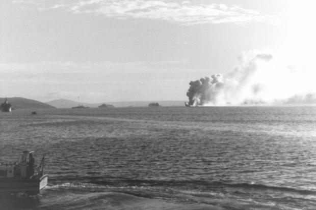 The Northern Echo: San Carlos Water, later known as Bomb Alley, two hours after Peter arrived on the Falklands. Picture: PETER REED.