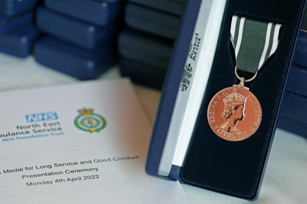 The Northern Echo: The Conduct Medal, which has been handed out by the North East Ambulance Service (NEAS), is given to all A&E ambulance staff who have been in frontline emergency care services for more than 20 years Picture: NEAS.
