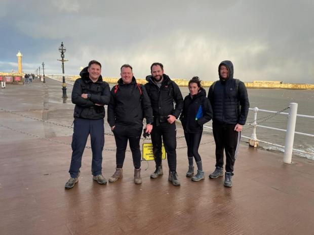 The Northern Echo: Signal Telecom staff walked from Saltburn to Whitby. From left: Nick Swinson, Chris Ing, Tom Salisbury, Antonia Pink, Jordan Driscoll