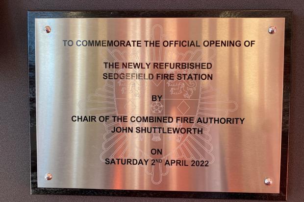 The Northern Echo: A plaque unveiled at the fire station recently. Picture: CDDFRS.