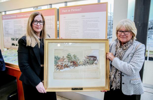 The Northern Echo: The launch of ‘Iron & Steam - the dawn of the Darlington & Stockton Railway’ at Head of Steam, pictured Sue Theobald Barclays Darlington branch manager and Karen Swainston Head of Corporate relations at Barclays Picture: SARAH