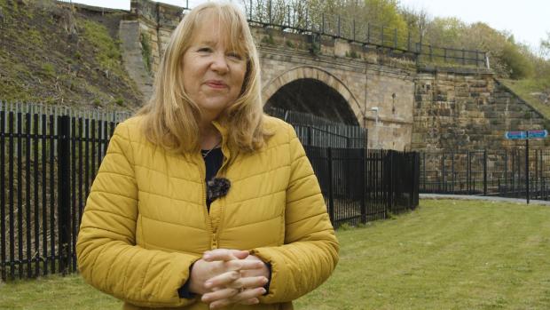 Northern Echo: Caroline Hardy of Friends of Stockton and Darlington Railroad is photographed at Skerne Bridge