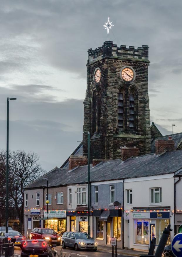 The Northern Echo: The illuminated star on the tower of St Mark\'s Church, photographed by Peter Downham, of Marske-by-the-Sea. The tower caught fire during an Easter Day service 120 years ago