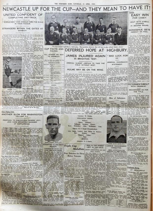 The Northern Echo: ON THIS DAY 90 YEARS AGOIT was FA Cup final day, and on April 23, 1932, the Echo devoted a page to previewing Newcastle;s game with Arsenal at Wembley. Arsenal, managed by Herbert Chapman, were the favourites and took the lead in the 16th minute, but