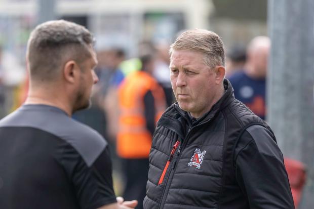 Darlington manager Alun Amstrong (right) and assistant manager Darren Holloway (left)